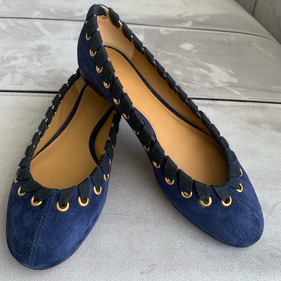 NWT CHLOE Dark Blue/Black Suede Grommet Flats size Eur 36 - Picture 1 of 13